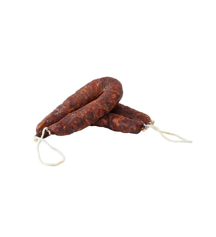 El chorizo dulce es un embutido curado de cerdo Duroc, adobado con pimentón y especias de alta calidad